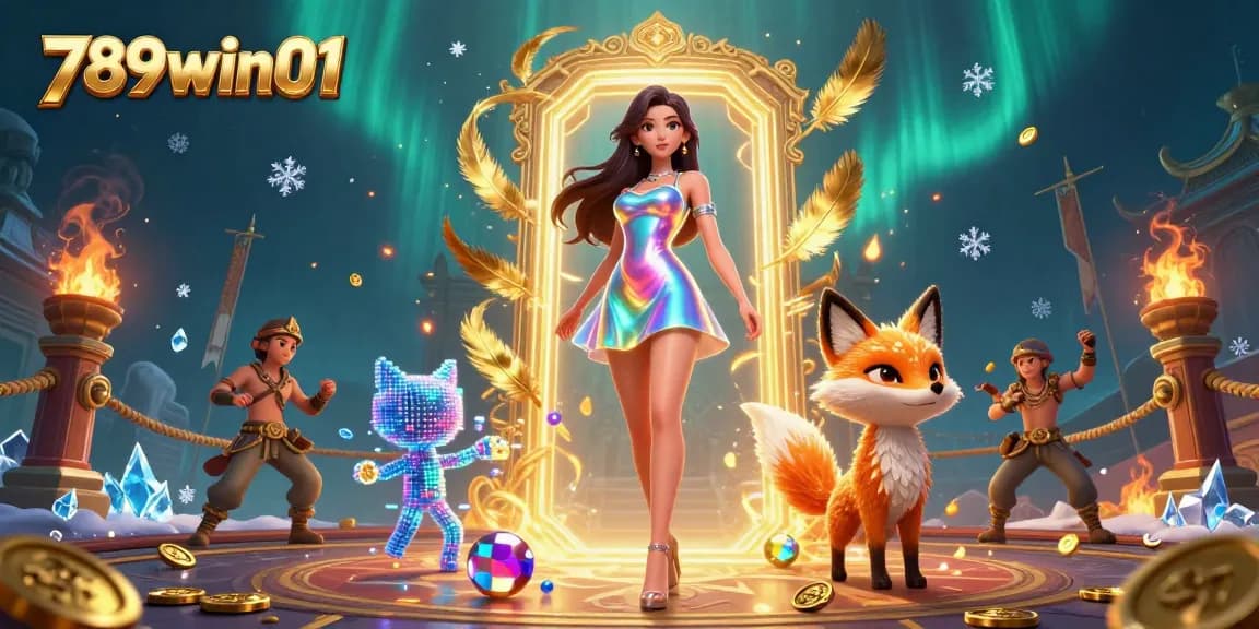 Experience thrilling games at 789win01 with vibrant colors and exciting characters in this dynamic casino scene.