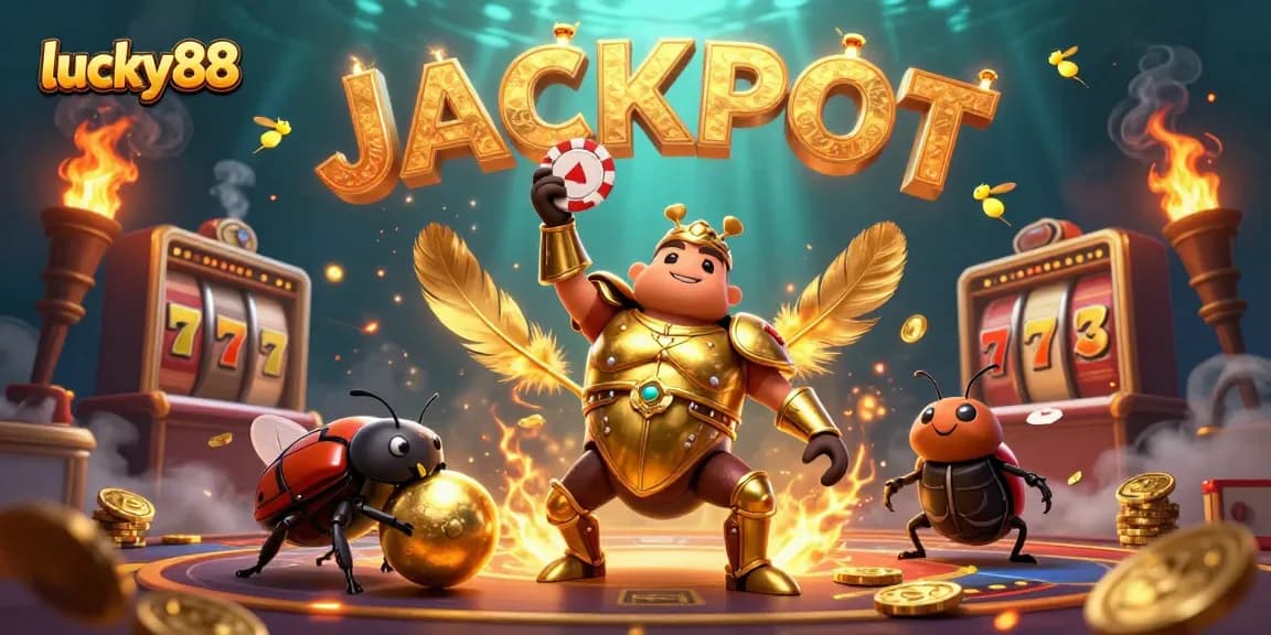 Engage in lucky88-themed excitement with an ultra-detailed casino scene featuring a heroic beetle lifting a poker chip.