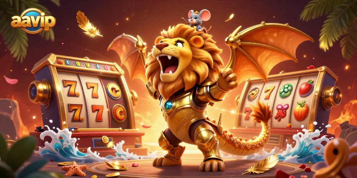Aavip elevates excitement with a triumphal chimera, slot reels, and golden symbols!