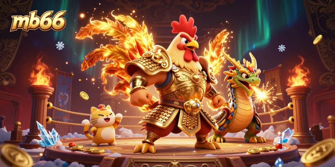 Engage with mb66 as the fighting rooster warrior and dragon hatchling battle in a vibrant casino arena.