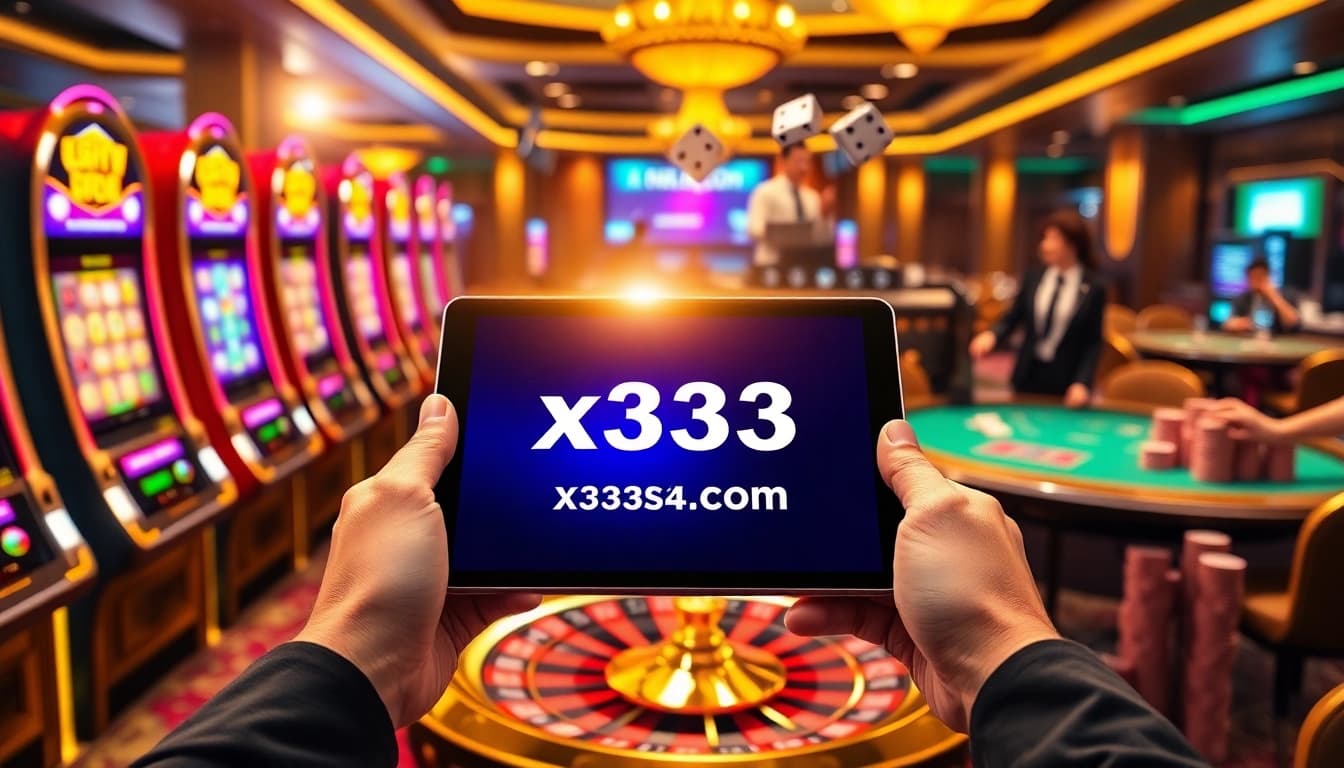 Player placing strategic bets on x333.sa.com with vibrant slot machines and poker chips