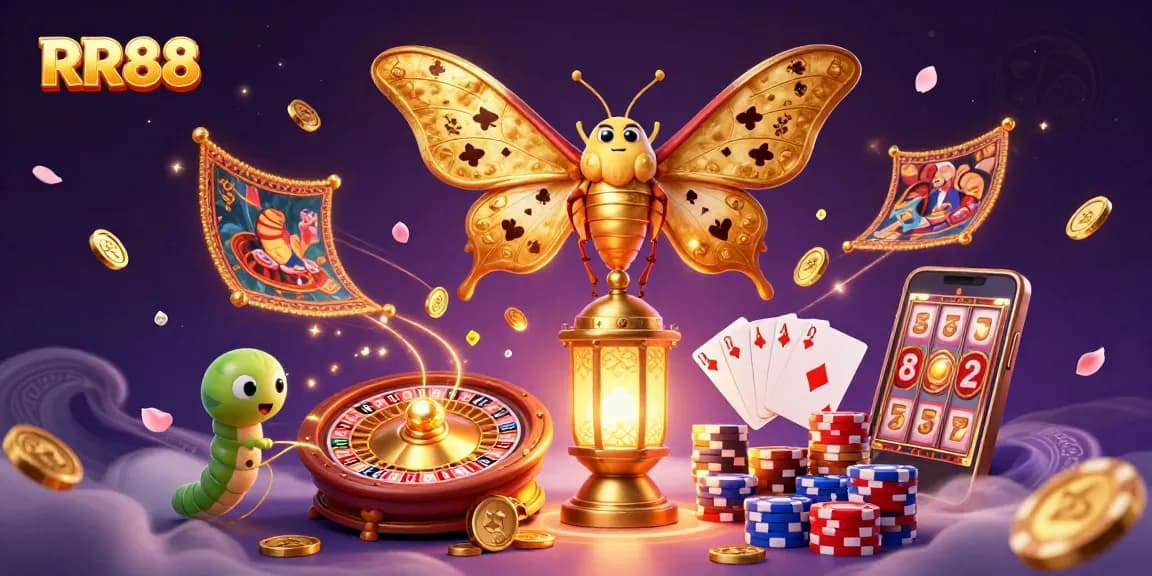 Experience RR88's vibrant casino world with dazzling coins and captivating game elements.