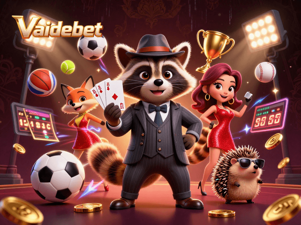Experience thrilling gaming action at Vaidebet with cartoon characters, sports balls, and big wins!