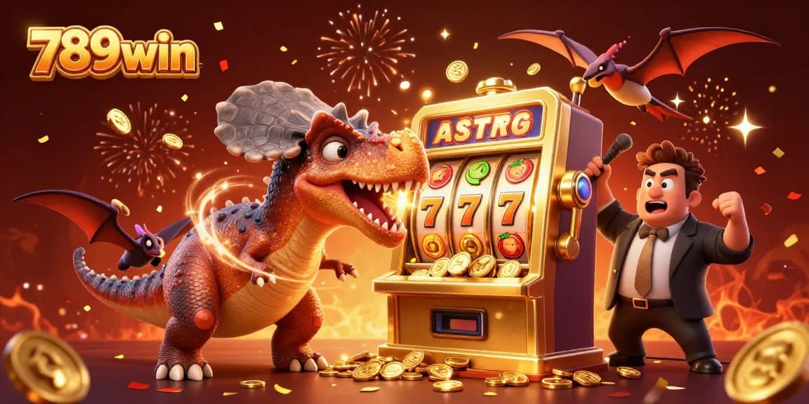 Experience thrilling gameplay with 789win as a pachycephalosaurus hits a jackpot, amid vibrant casino action.