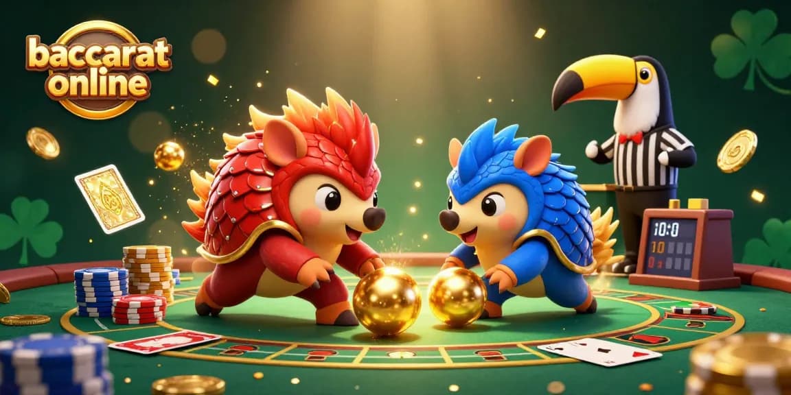 Baccarat online: Rival pangolins competing in a lively casino scene with golden chips and betting slips.