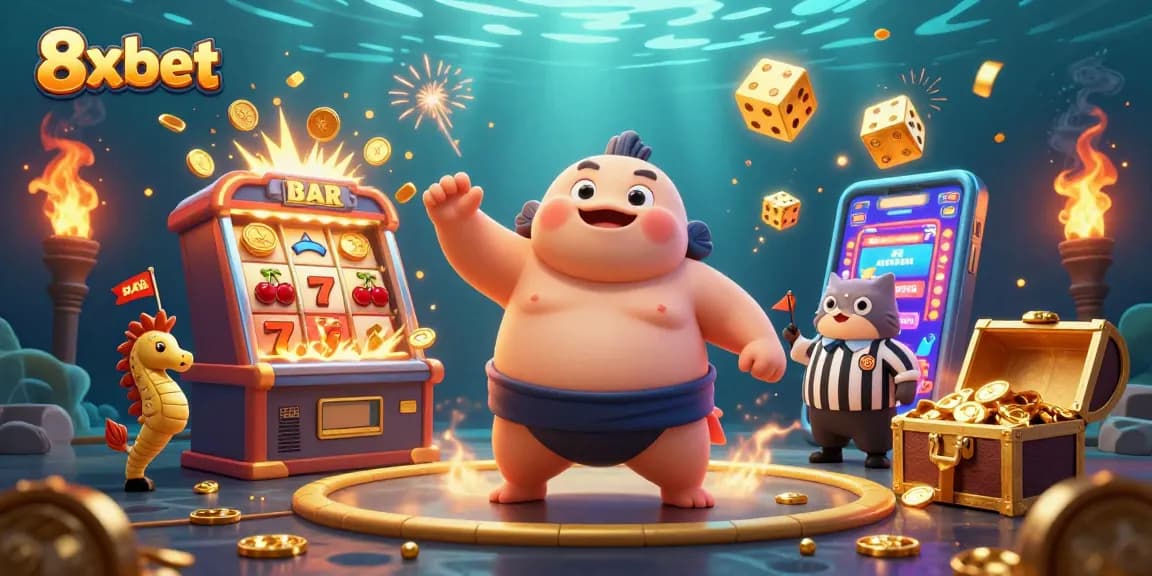 Experience the excitement of 8x bet with a dynamic underwater casino scene filled with vibrant characters and rich gaming elements.