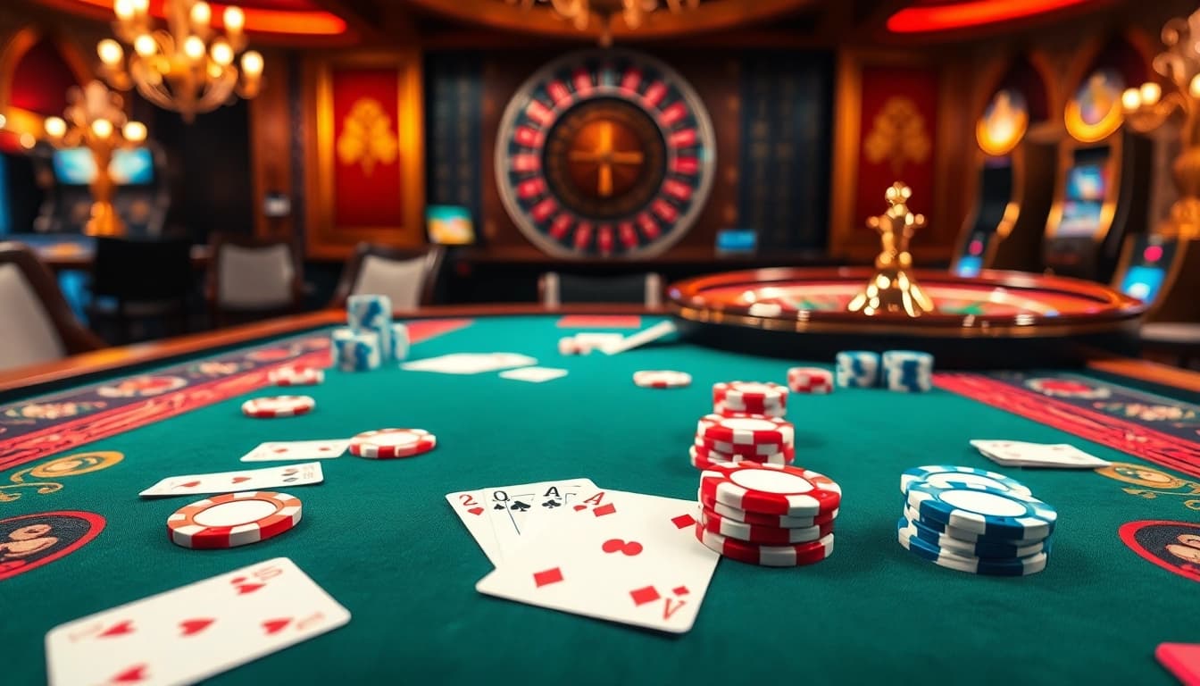 Experience the thrill of winning at i9 bet with luxurious casino tables and vibrant gaming elements.