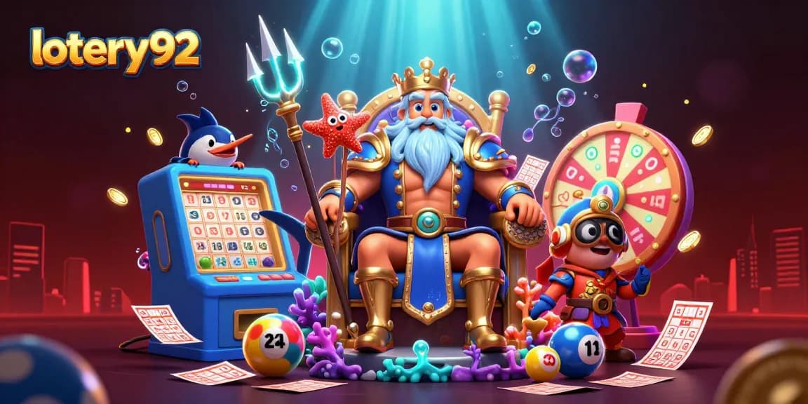 Experience thrilling lottery excitement with lotery92's vibrant underwater scene, showcasing stunning prizes and gameplay.