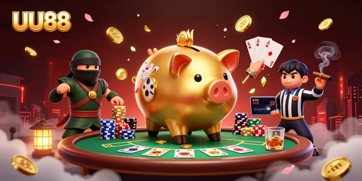 Engage with UU88 as a golden piggy bank wrestler stamps down, unlocking casino fun and jackpots.