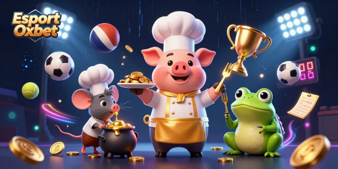 Bet on Esport Oxbet with a vibrant scene featuring animated characters and dynamic sporting elements.
