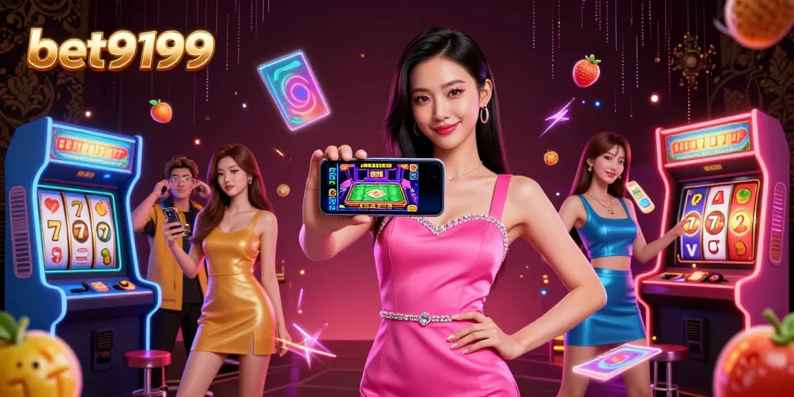 Bet9199 delivers immersive gaming with a stylish woman using a smartphone for live dealer games.
