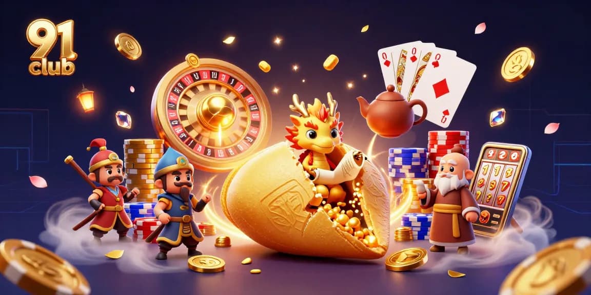 Experience the thrill of 91 club with vibrant gaming elements and epic characters in a bustling casino scene.