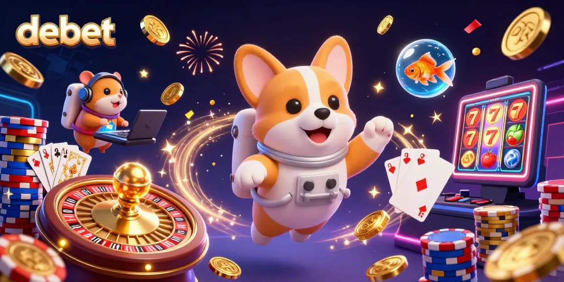 Experience thrilling debet action with an astronaut corgi in a vibrant space casino scene.
