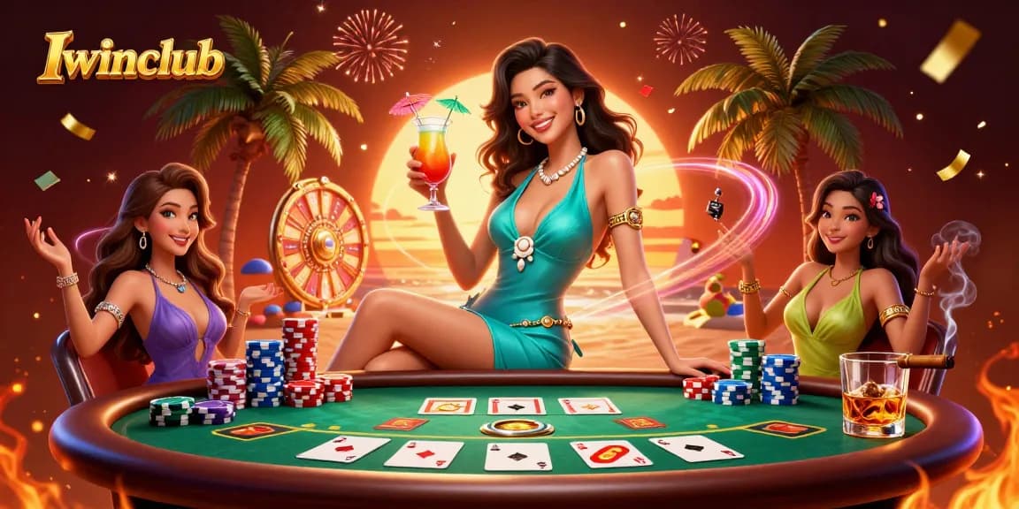 Engage in winning strategies at Iwinclub with an energizing casino scene showcasing various gambling elements.