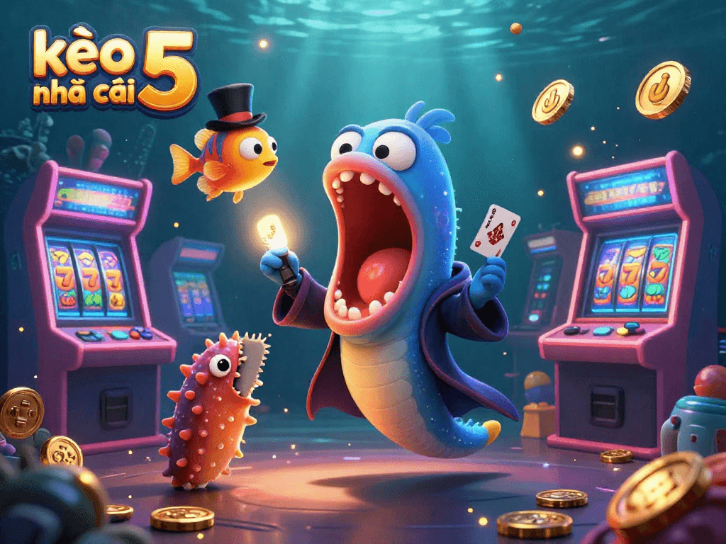 Engage with kèo nhà cái 5 through a vibrant underwater gambling scene filled with exciting action.