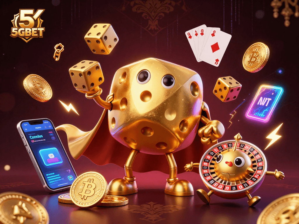 Engage with thrilling slots at 5GBET, showcasing a lively scene with exclusive game elements.