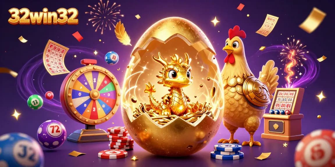 Experience the excitement of 32win32 with a golden dragon and casino elements bursting with energy.