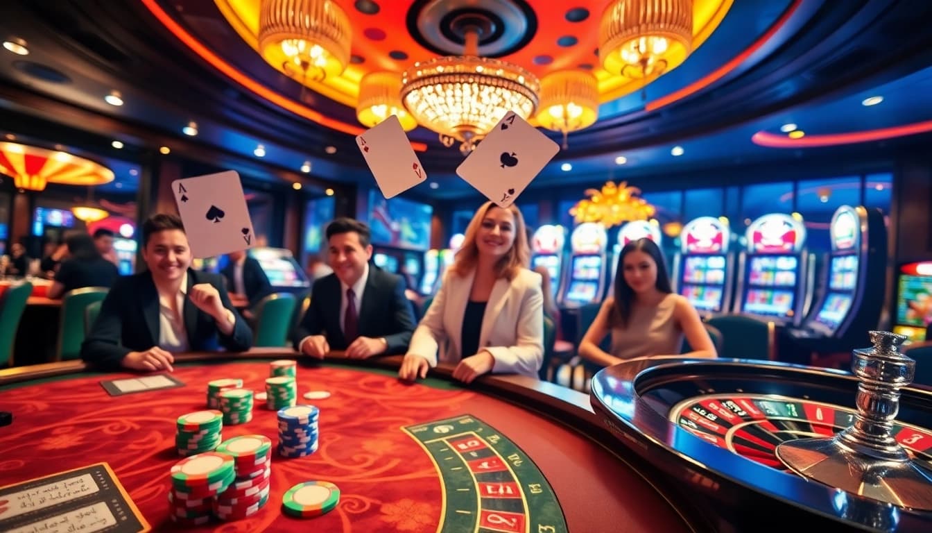 Experience the thrilling ambiance of v9 bet with vibrant casino games and excited players.