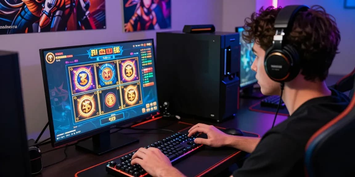 Pengalaman bermain slot online Super59 login yang mendebarkan di laptop dengan aksesori gaming.