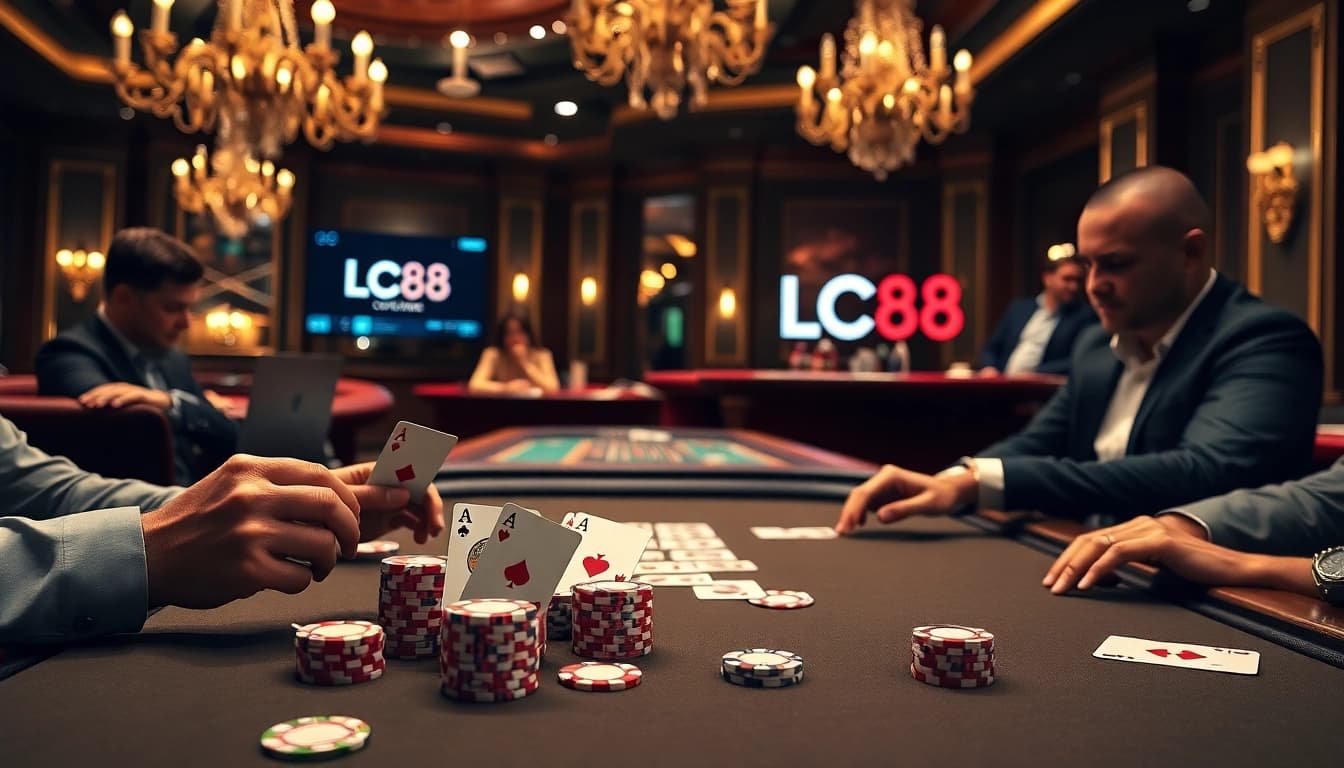 Experience thrilling gameplay at LC88 casino with exciting poker actions and vibrant atmosphere.
