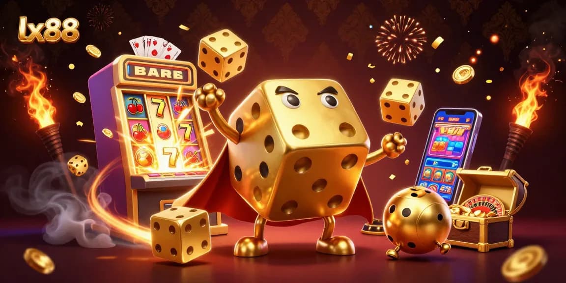 Experience exciting gameplay with lx88’s vibrant golden dice golem and jackpot slot machine.