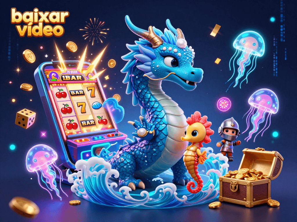 Engage with baixar vídeo while capturing the excitement of a dynamic casino scene filled with mythical creatures and vibrant game elements.