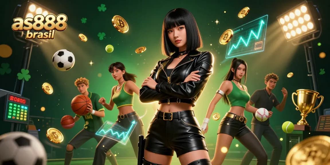 Experience thrilling sports action with as888 brasil, featuring a stunning Asian woman amidst vibrant betting elements.