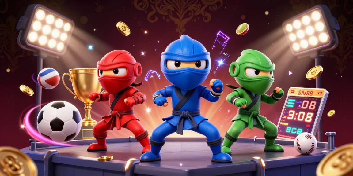 Experience thrilling action at SN88 casino with 3D chameleons showcasing sports betting excitement.
