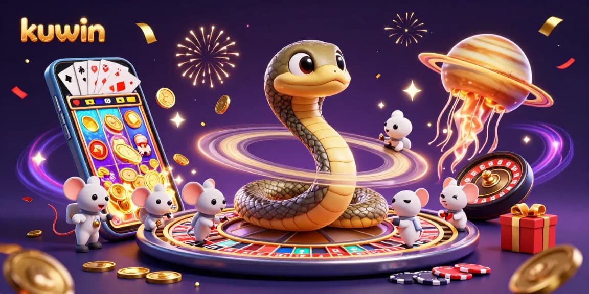 Kuwin snakes through a cosmic casino with astronauts betting and golden jellyfish dealers.