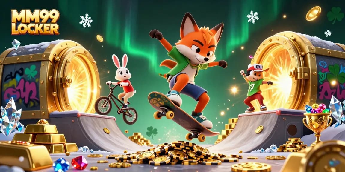 Experience the excitement of MM99 LOCKER with vibrant 3D illustrations of casino action featuring unique characters.