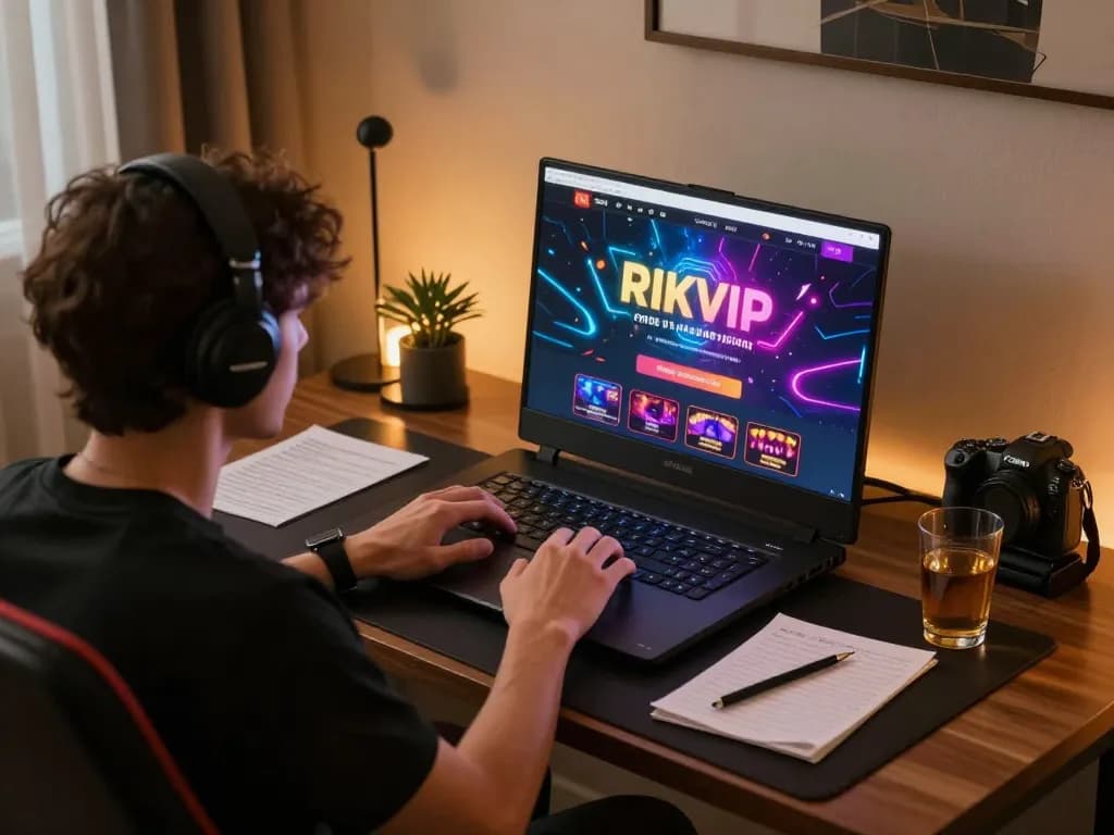 Player engaging with RIKVIP online casino on laptop while managing their gaming strategy.