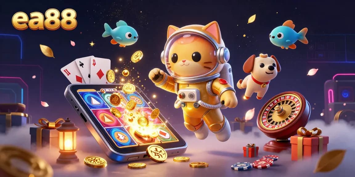 Spin the reels and win big at ea88 with a vibrant 3D casino scene featuring exciting gaming elements.