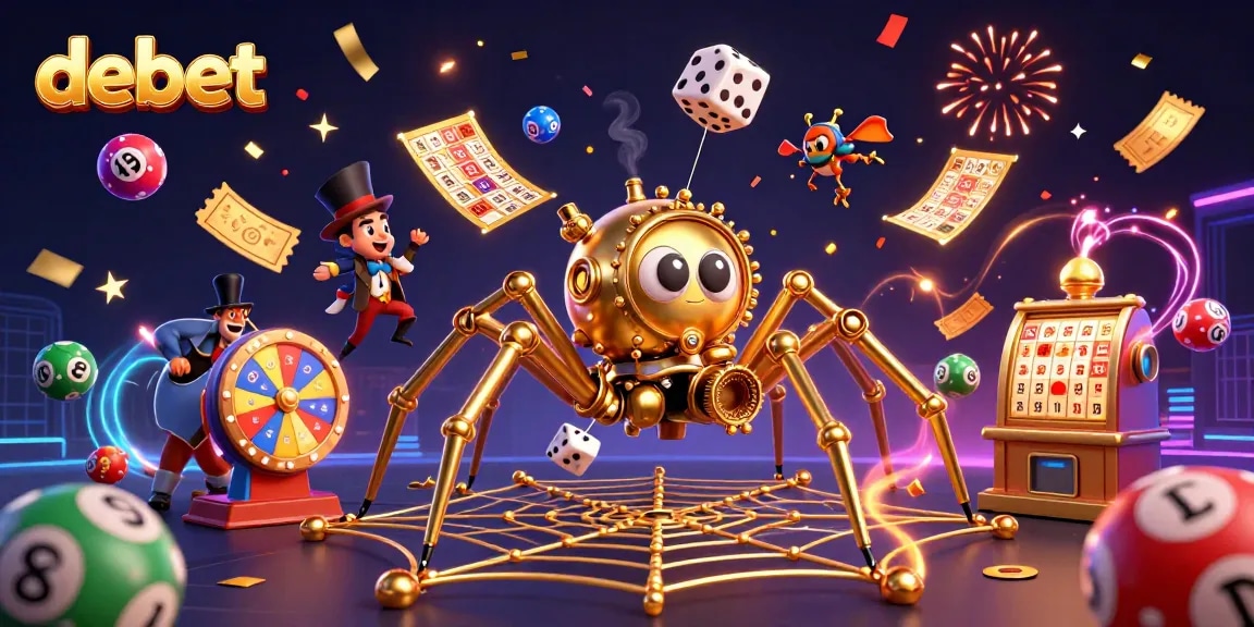 Engage in debet gaming strategies with whimsical characters in a vibrant 3D casino scene.