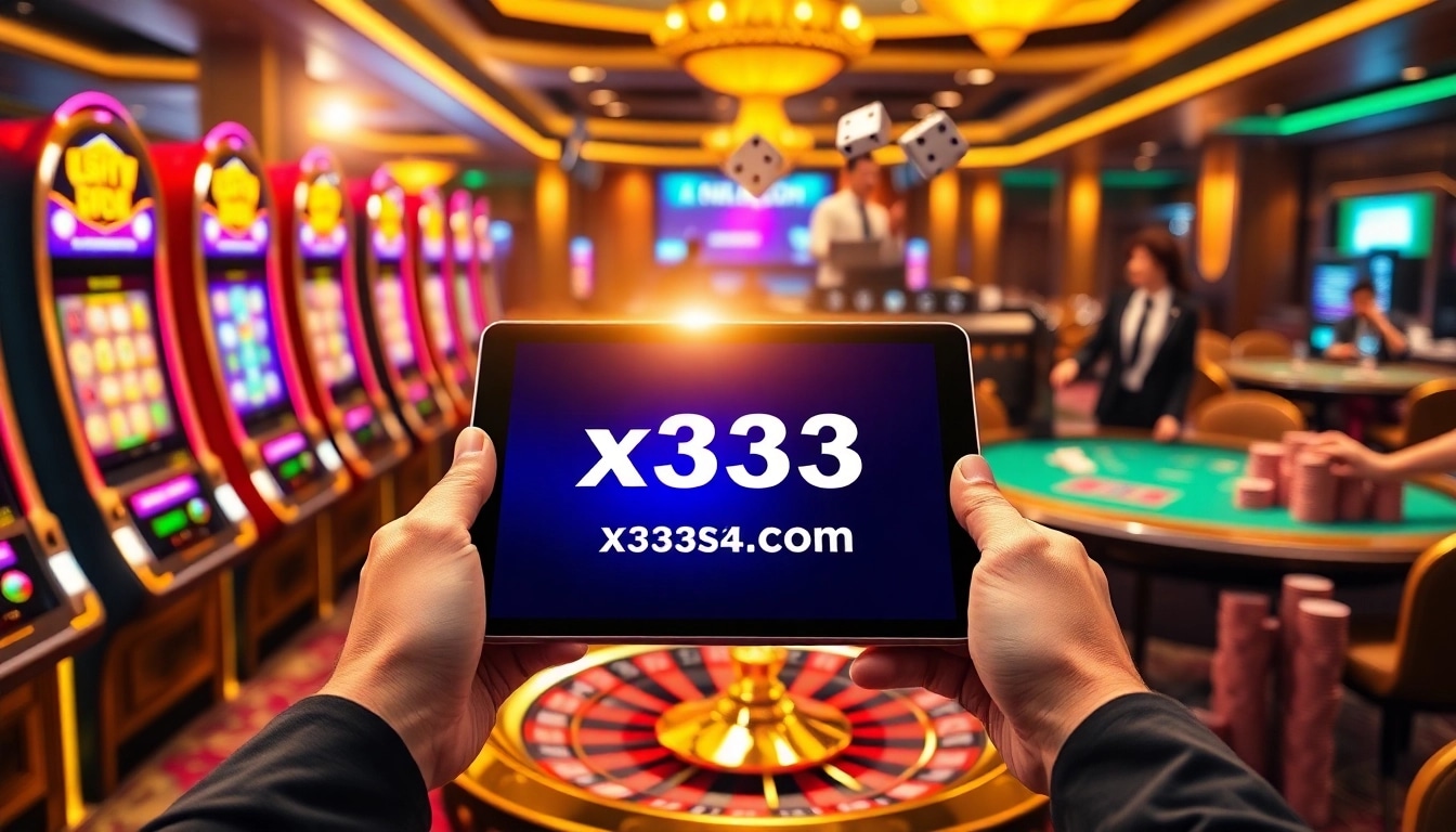 Player placing strategic bets on x333.sa.com with vibrant slot machines and poker chips