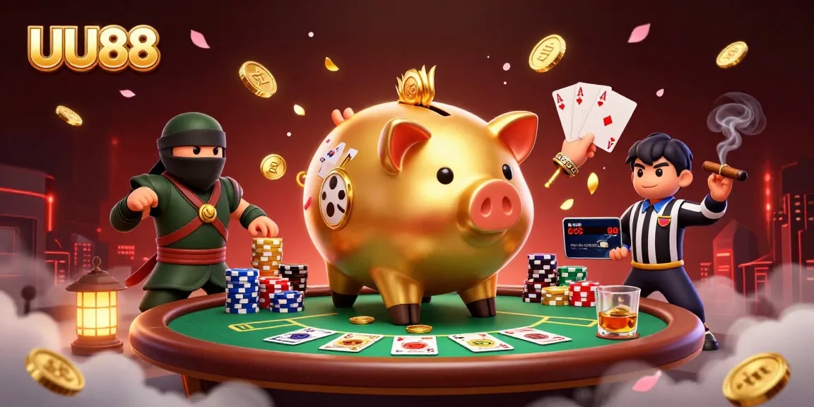 Engage with UU88 as a golden piggy bank wrestler stamps down, unlocking casino fun and jackpots.