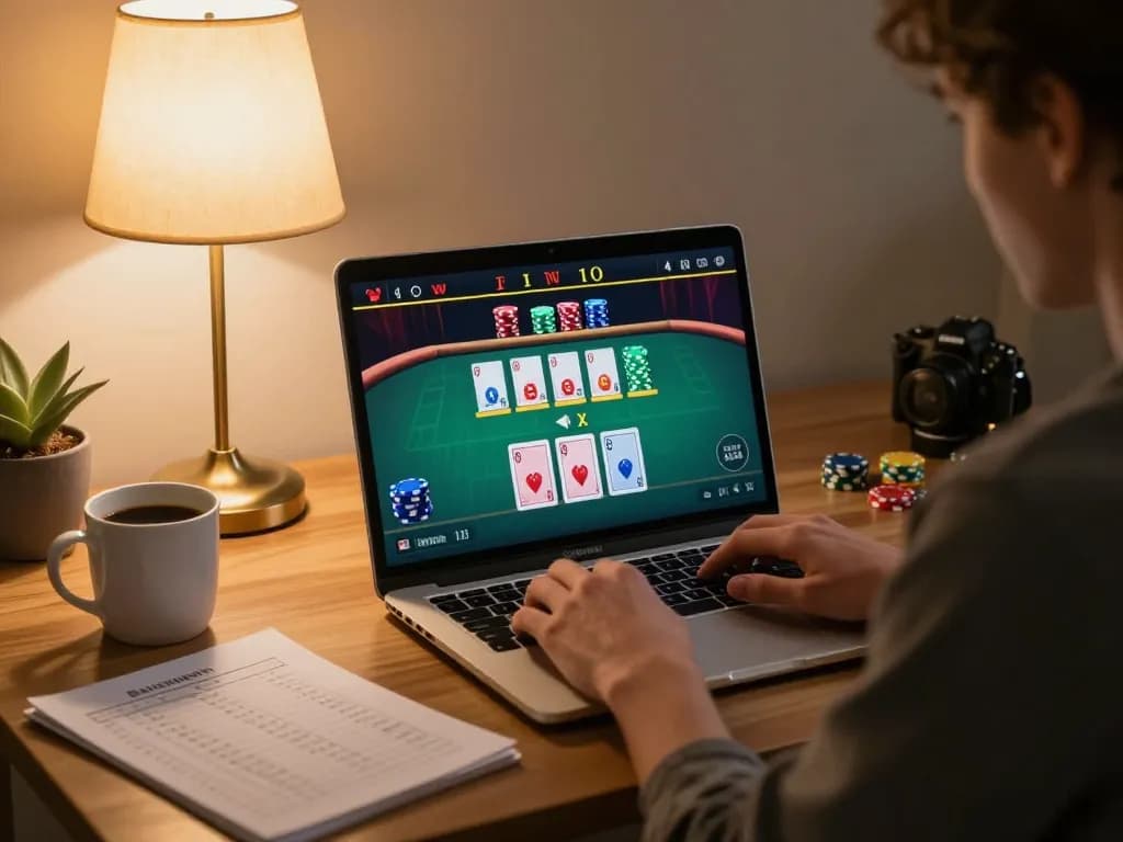 Player actively engaging in TG88 online casino game at home, focusing on strategic moves.