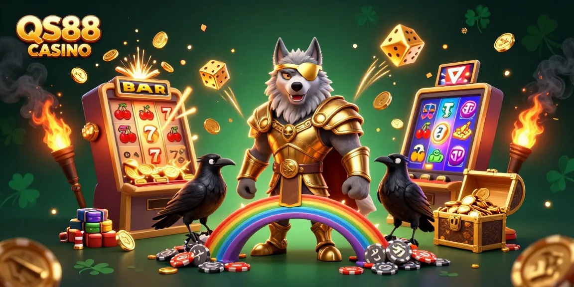 Experience the thrill of QS88 CASINO with a dynamic 3D scene of jackpot excitement, inspired by Norse mythology.