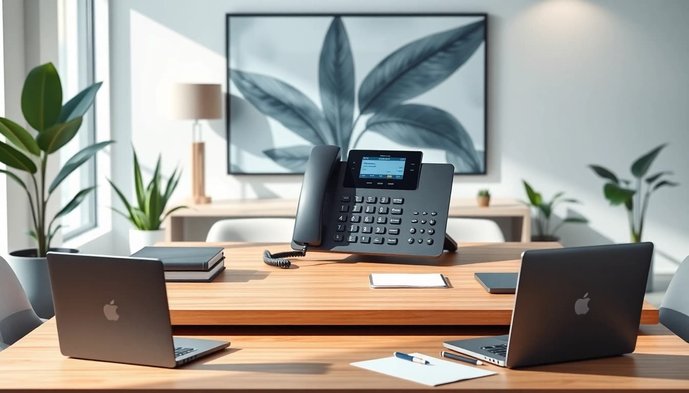 Enhance your office phone systems with a professional display in a modern workspace.