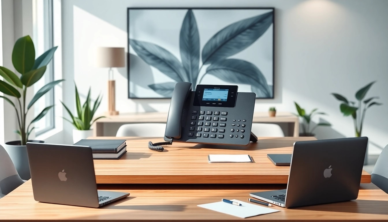 Enhance your office phone systems with a professional display in a modern workspace.