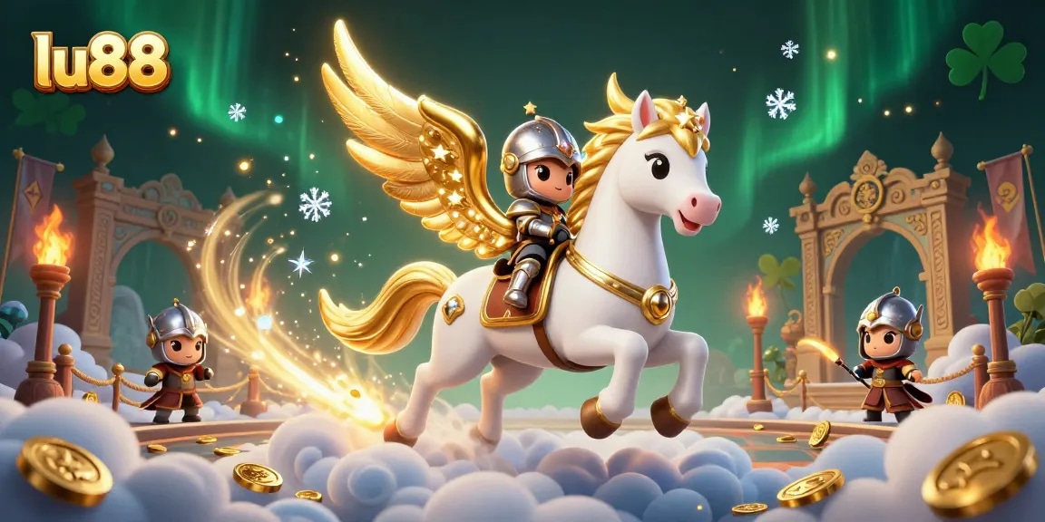 Experience thrilling moments at lu88 with a 3D illustration of a knight and a celestial horse.