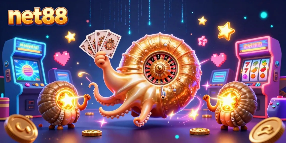 Engage with net88's vibrant casino atmosphere featuring a giant nautilus roulette wheel.