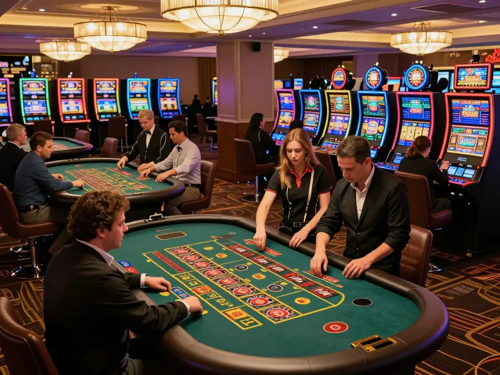Players engaging in live roulette at a vibrant casino floor showcasing 75W games.