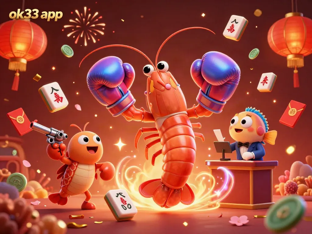 Engage in thrilling gameplay on the ok33 app with vibrant 3D characters celebrating a casino atmosphere.