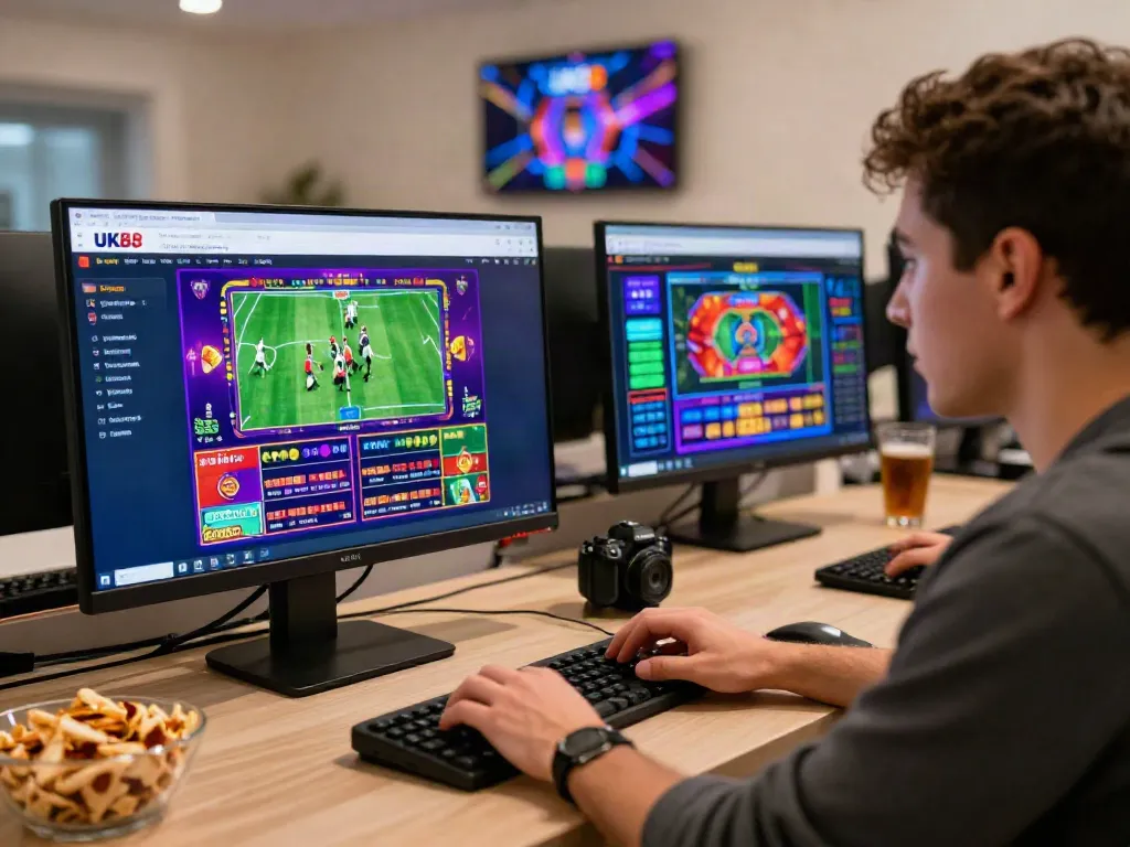 Player immersing in online gambling at https://uk88win.org/ with multiple games displayed on screen.