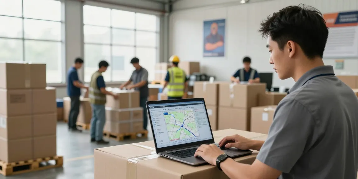 Terceirização logística: gestão de operações em armazém moderno com equipe colaborativa e tecnologia eficaz.