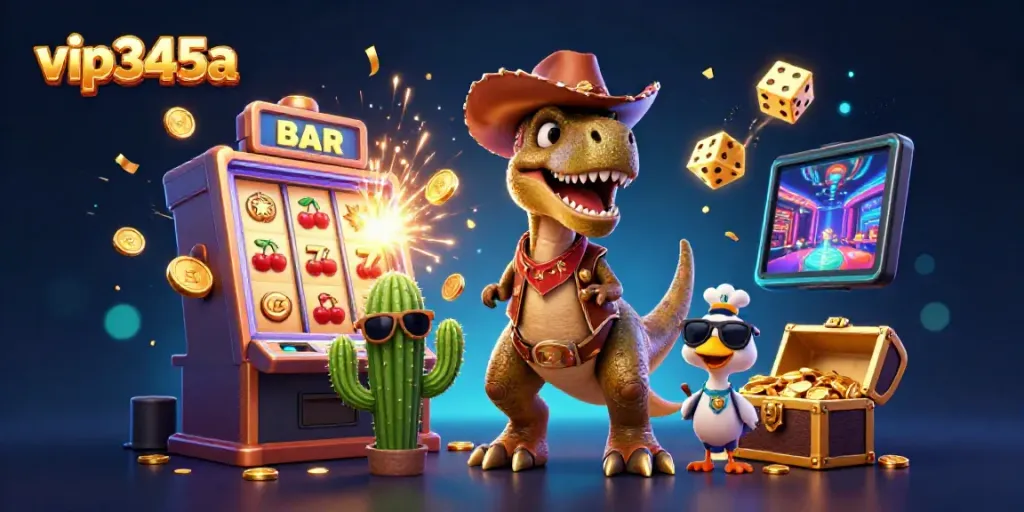 Experience dynamic play with vip345a characters amidst vibrant casino elements and a jackpot explosion.