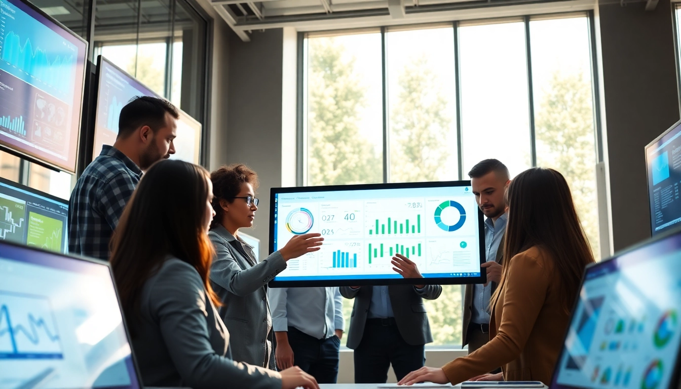 Engaged professionals enhancing USA focused digital service in a bright, modern workspace.