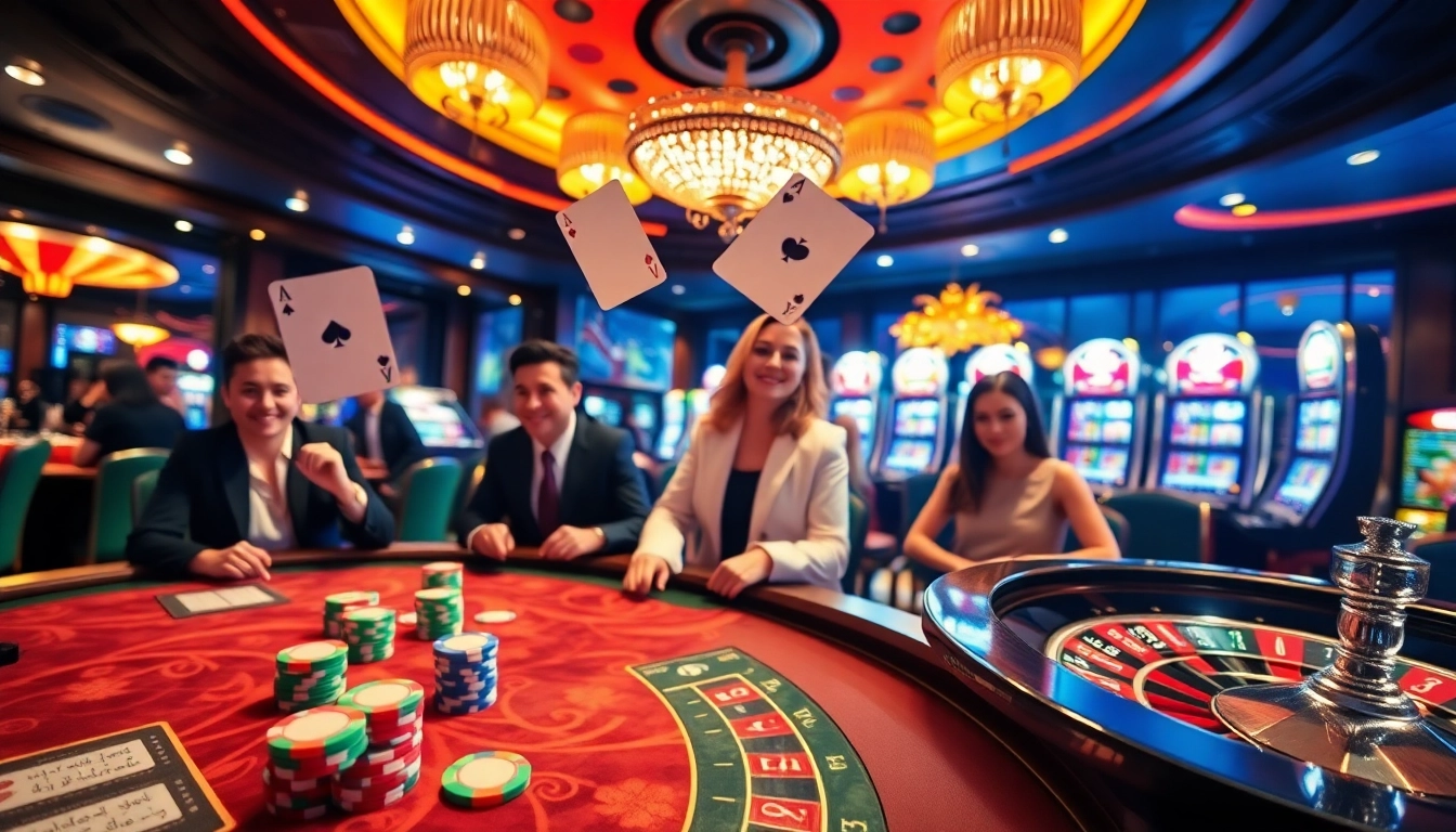 Experience the thrilling ambiance of v9 bet with vibrant casino games and excited players.