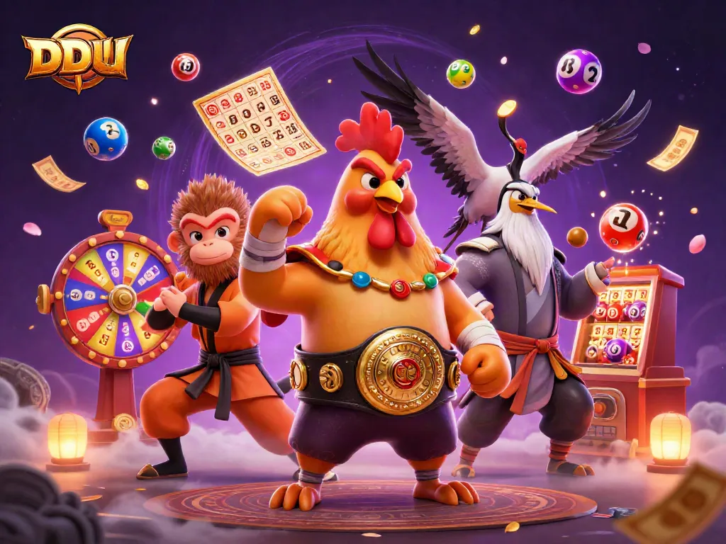 Engage with DDUU's vibrant lottery gaming scene featuring dynamic characters and thrilling game elements.