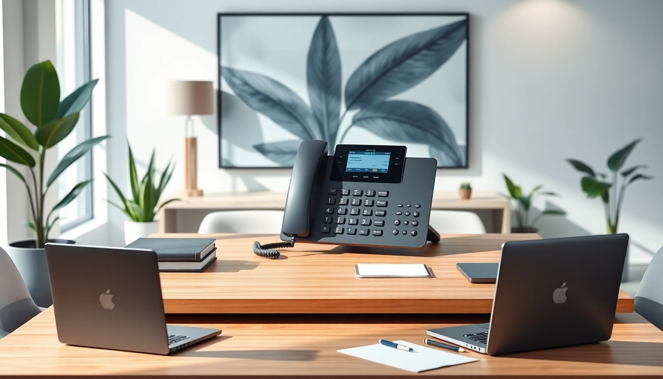 Enhance your office phone systems with a professional display in a modern workspace.